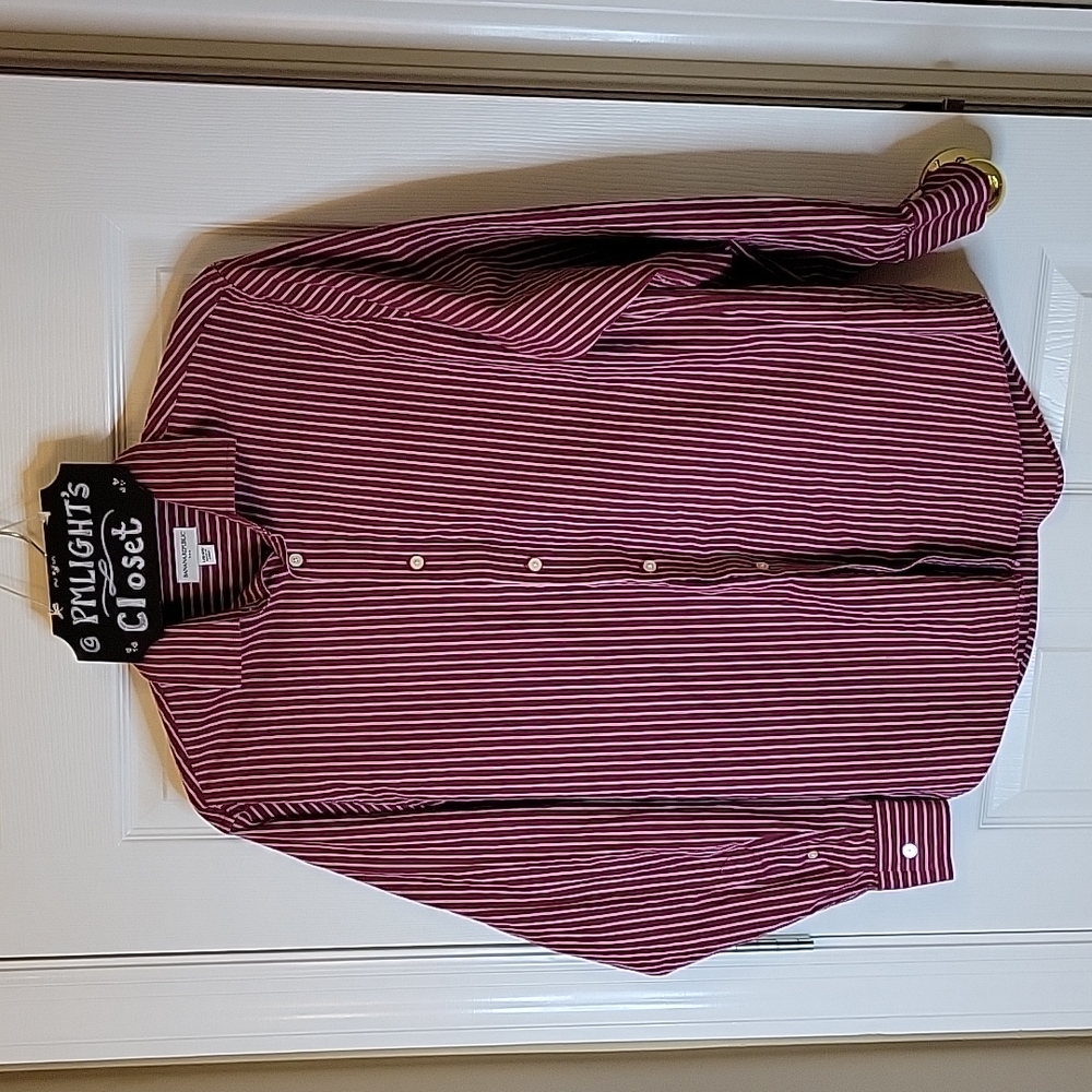 Banana Republic Large Dress Shirt Button Up Long Sleeve Red White Stripe